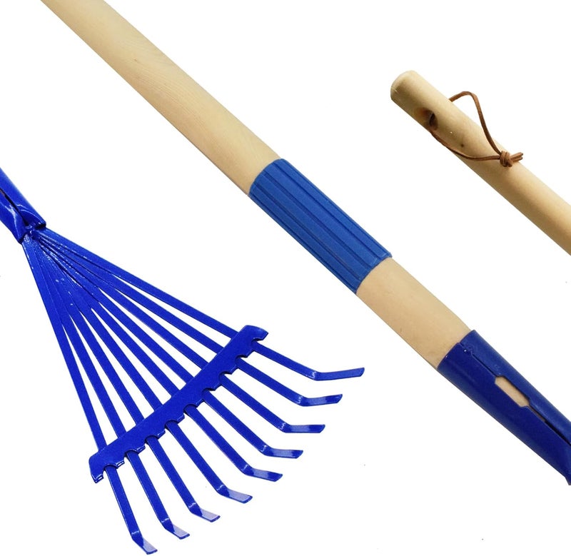 Xifando Kids Leaf Rake-Small Wooden Handle Leaf Rake with Metal Tines, 27inches /69cm Length, for Kids Enjoy Garden Cleaning Activities (Blue) - Image 3